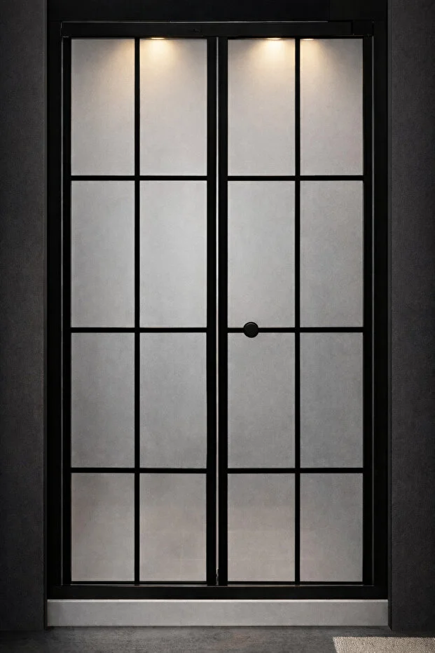 Duşakabin Ön Cephe Katlanır Akordiyon Komple Buzlu Folyo Siyah Çizgi Yükseklik 190cm